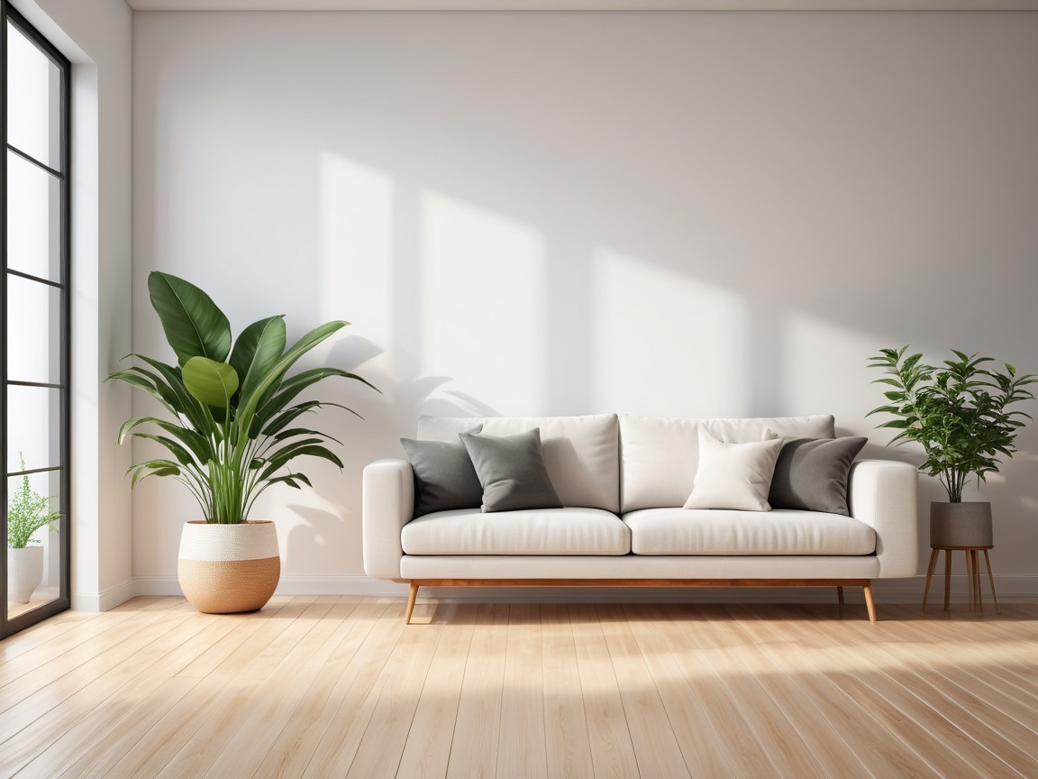 Bright Living Space with Beige Sofa and Greenery