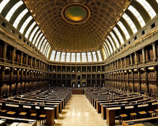 Expansive Library Interior with Domed Ceiling and Shelves