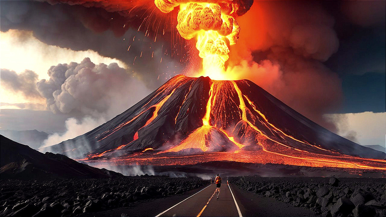 Volcano Eruption with Lava and Ash in Dramatic Scene