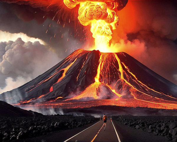 Volcano Eruption with Lava and Ash in Dramatic Scene