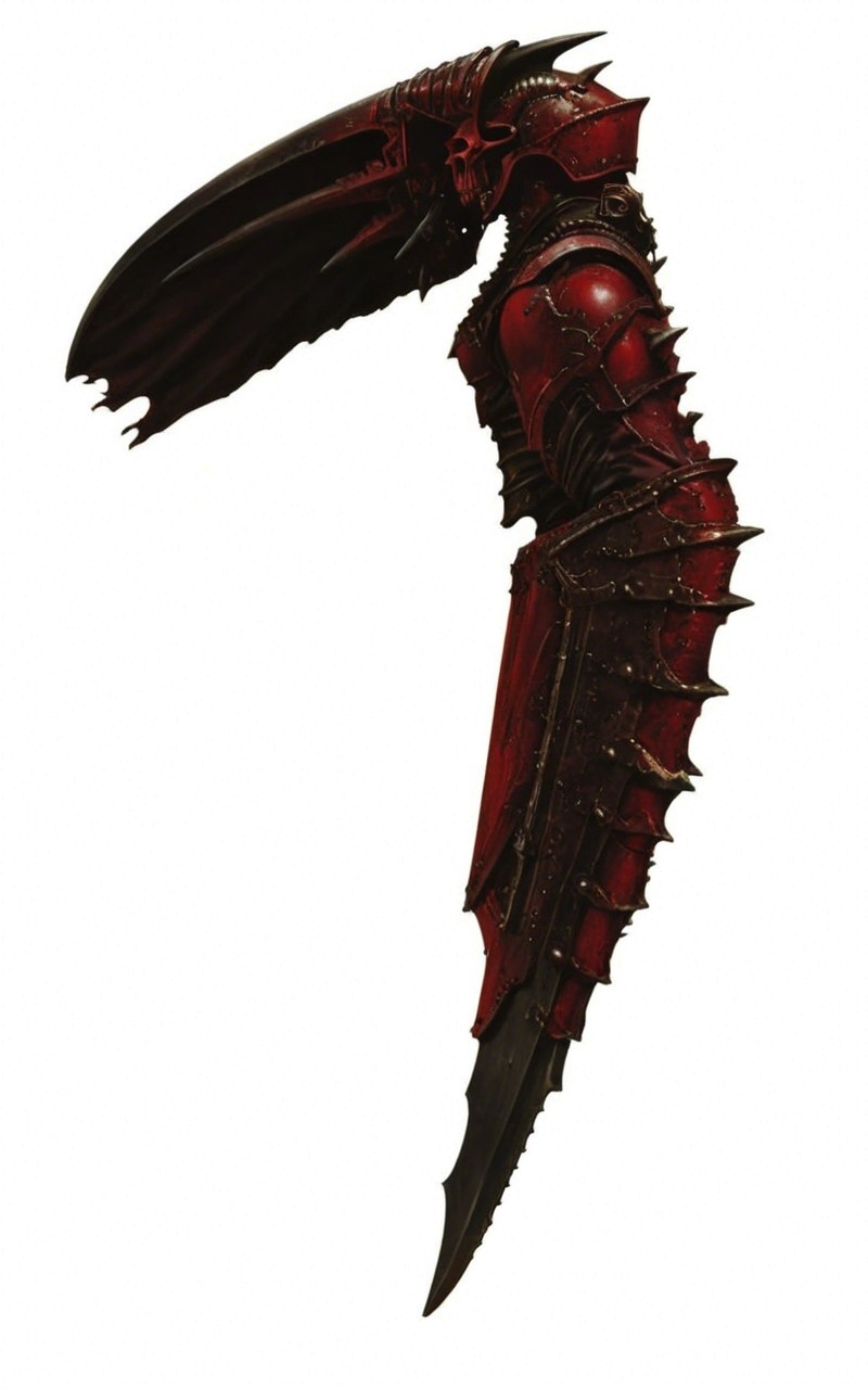 Dark Aesthetic Armor with Curved Blade and Red Finish