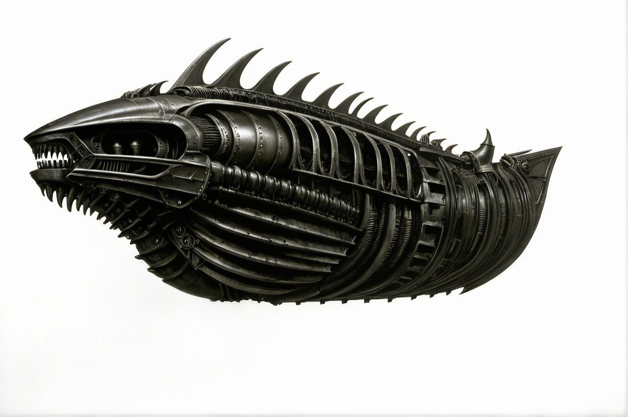 Futuristic Mechanical Fish Creature with Sharp Features