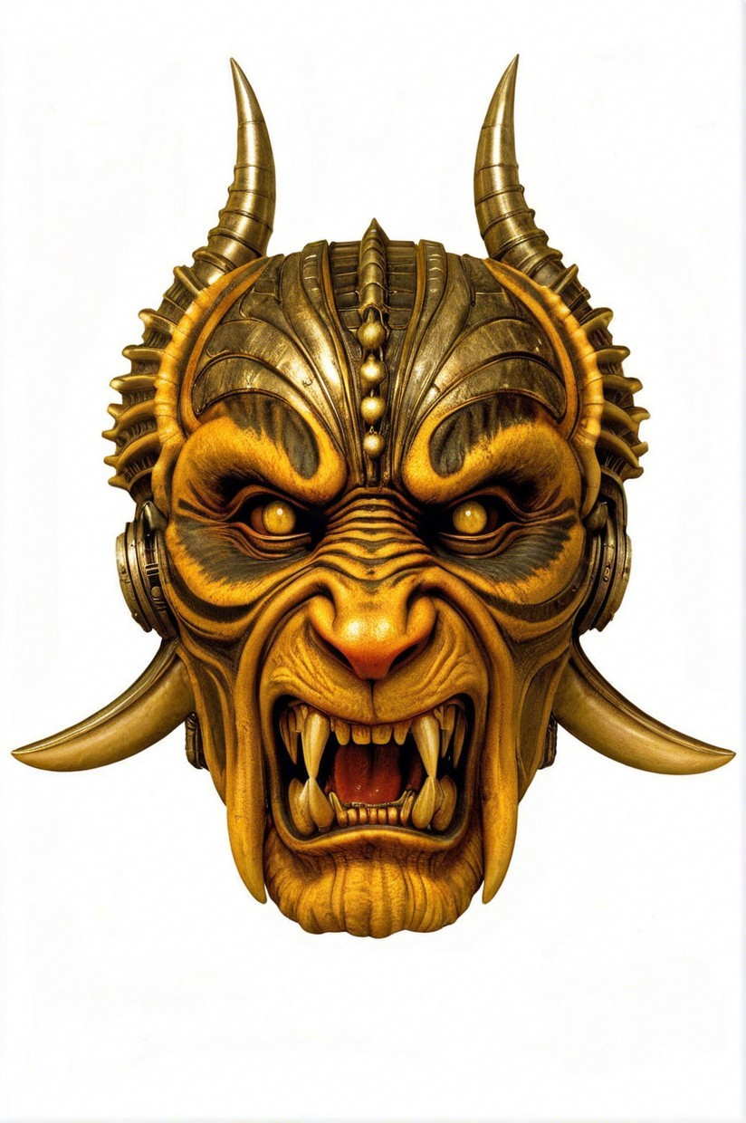Demon-like Mask with Sharp Teeth and Glowing Eyes