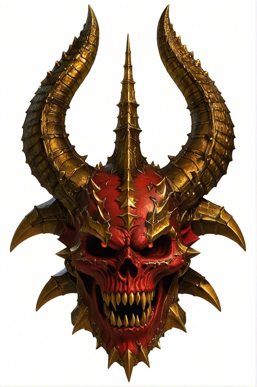 Menacing skull with golden horns and red coloration