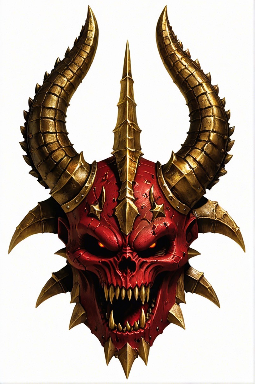 Demonic Skull with Red Skin and Golden Horns