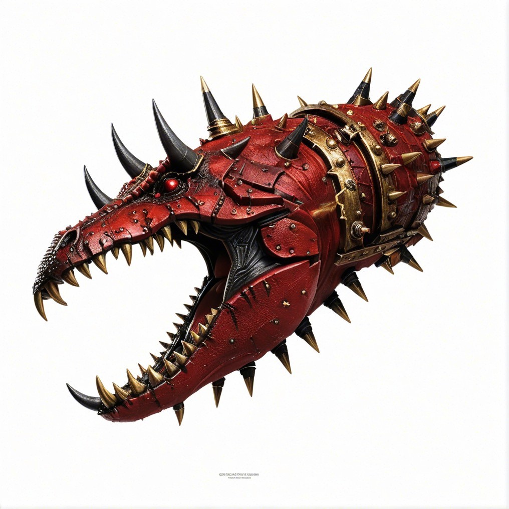 Stylized Dragon Skull Helmet with Spikes and Red Eye
