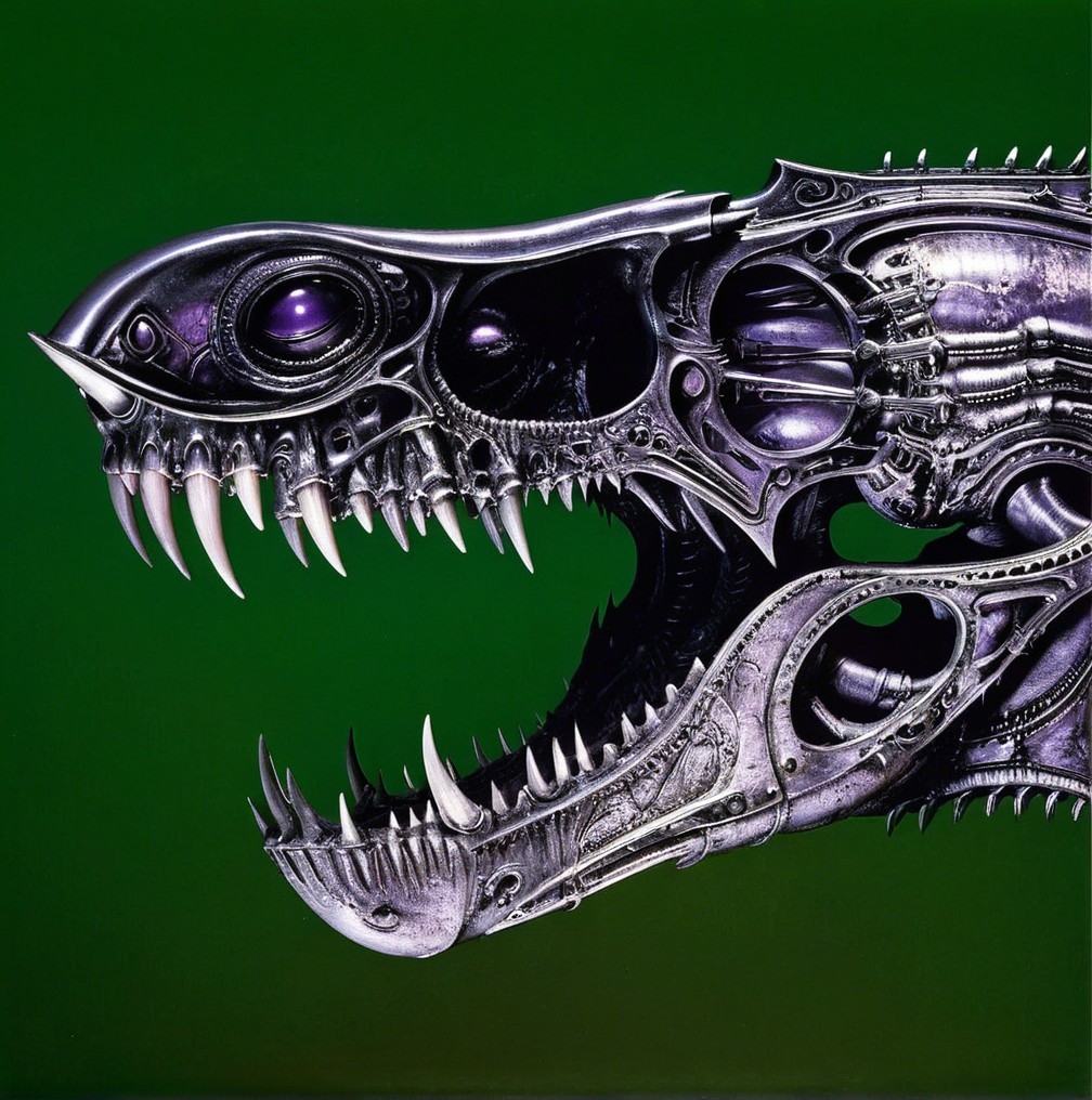 Stylized Mechanical Dinosaur Head with Organic Design