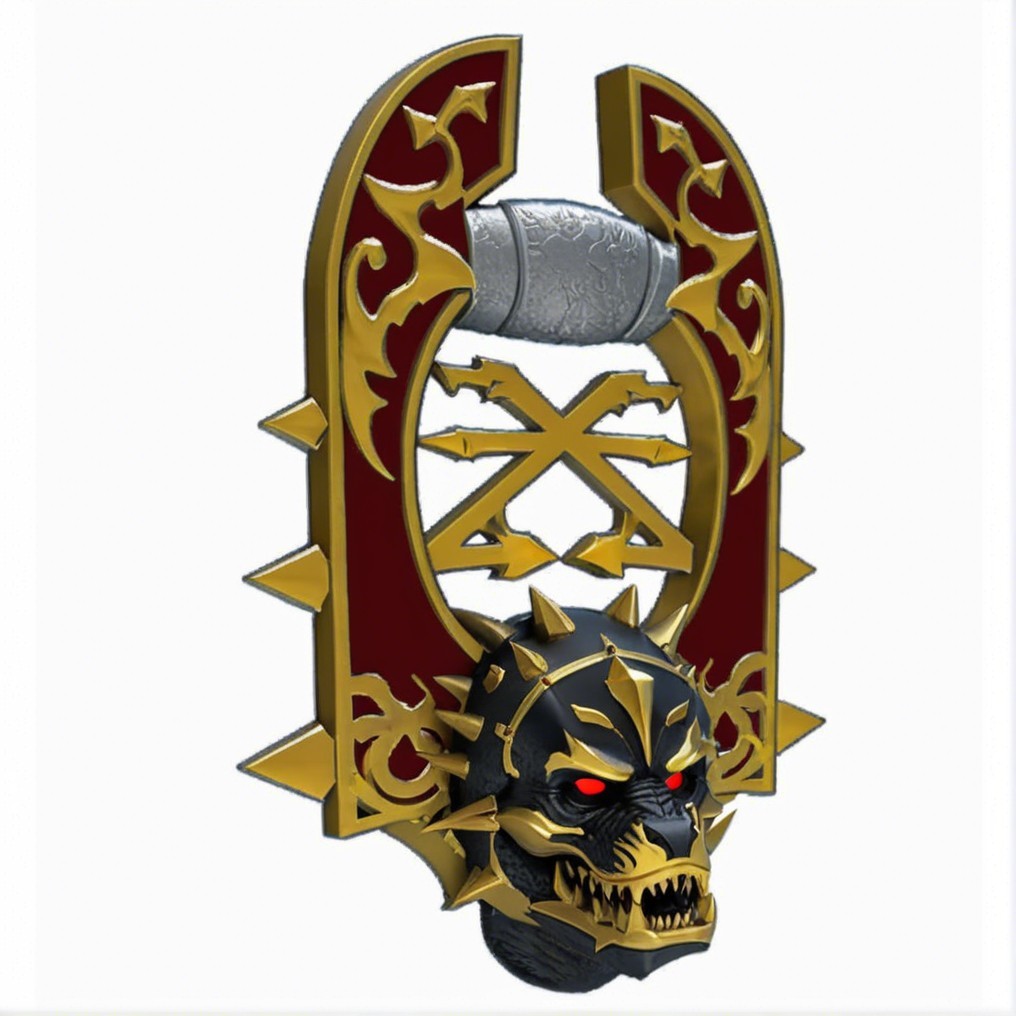 Horseshoe Emblem with Skull and Intricate Patterns