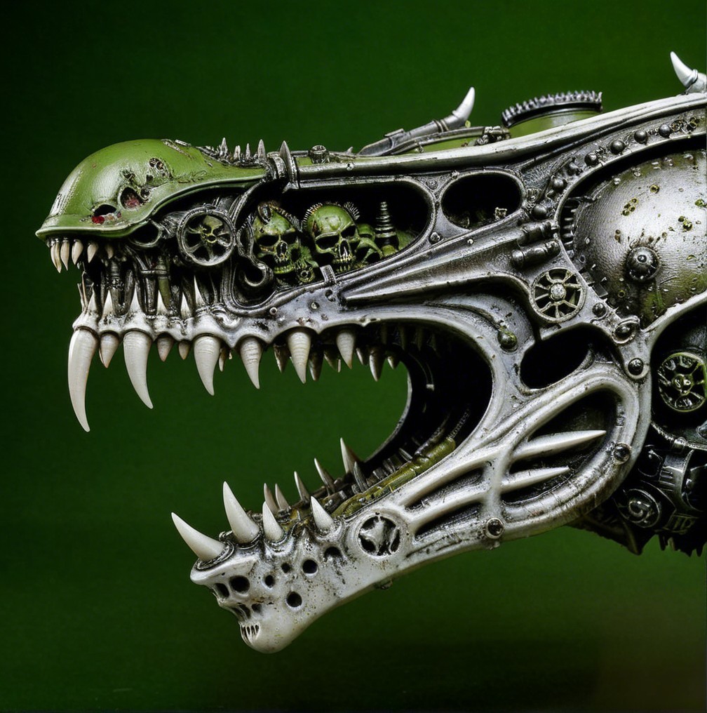 Metallic Dragon Creature with Mechanical and Organic Features