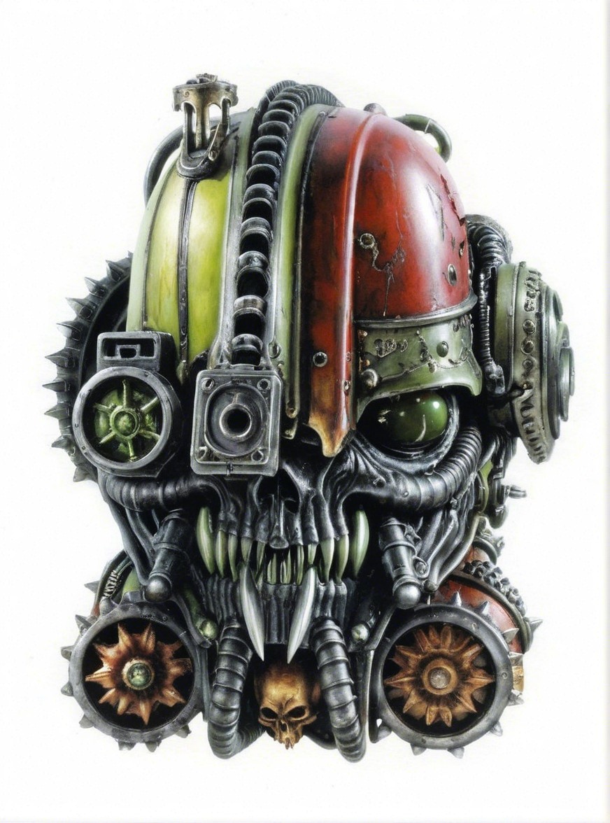 Stylized Mechanical Skull with Gears and Vibrant Colors