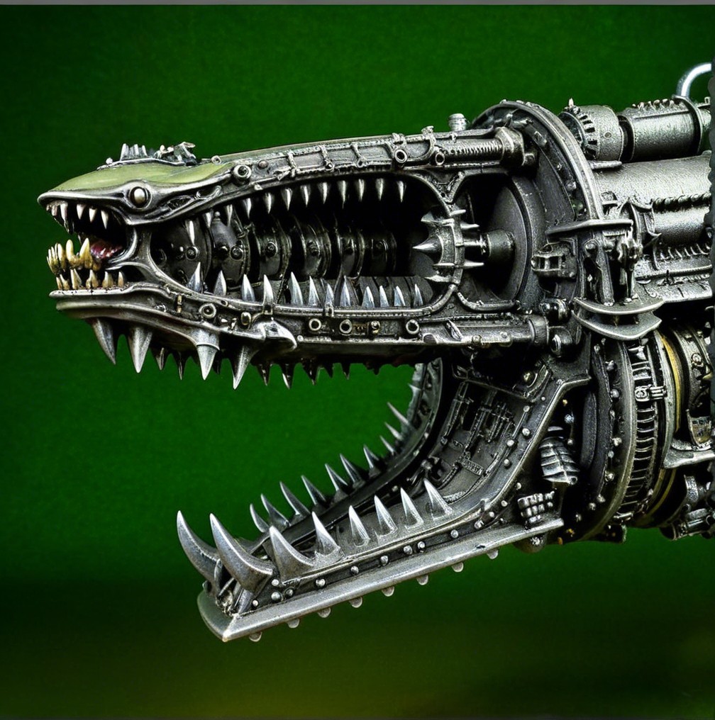 Mechanical Dragon Head with Intricate Design Elements