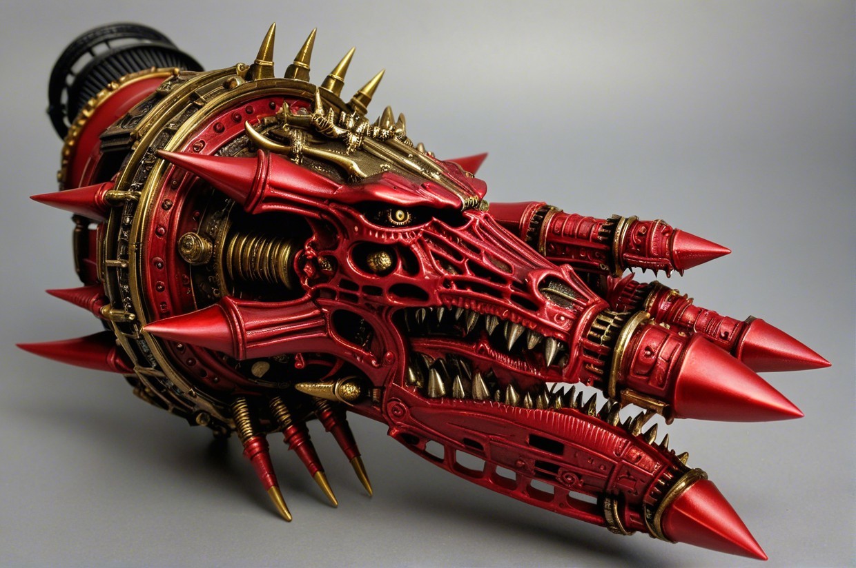 Intricately Designed Mechanical Dragon Head in Red and Gold