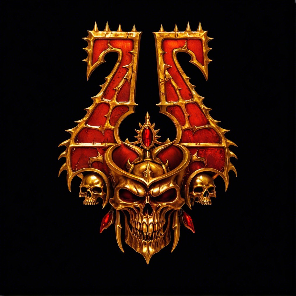 Ornate Skull Design with Gold and Red Elements