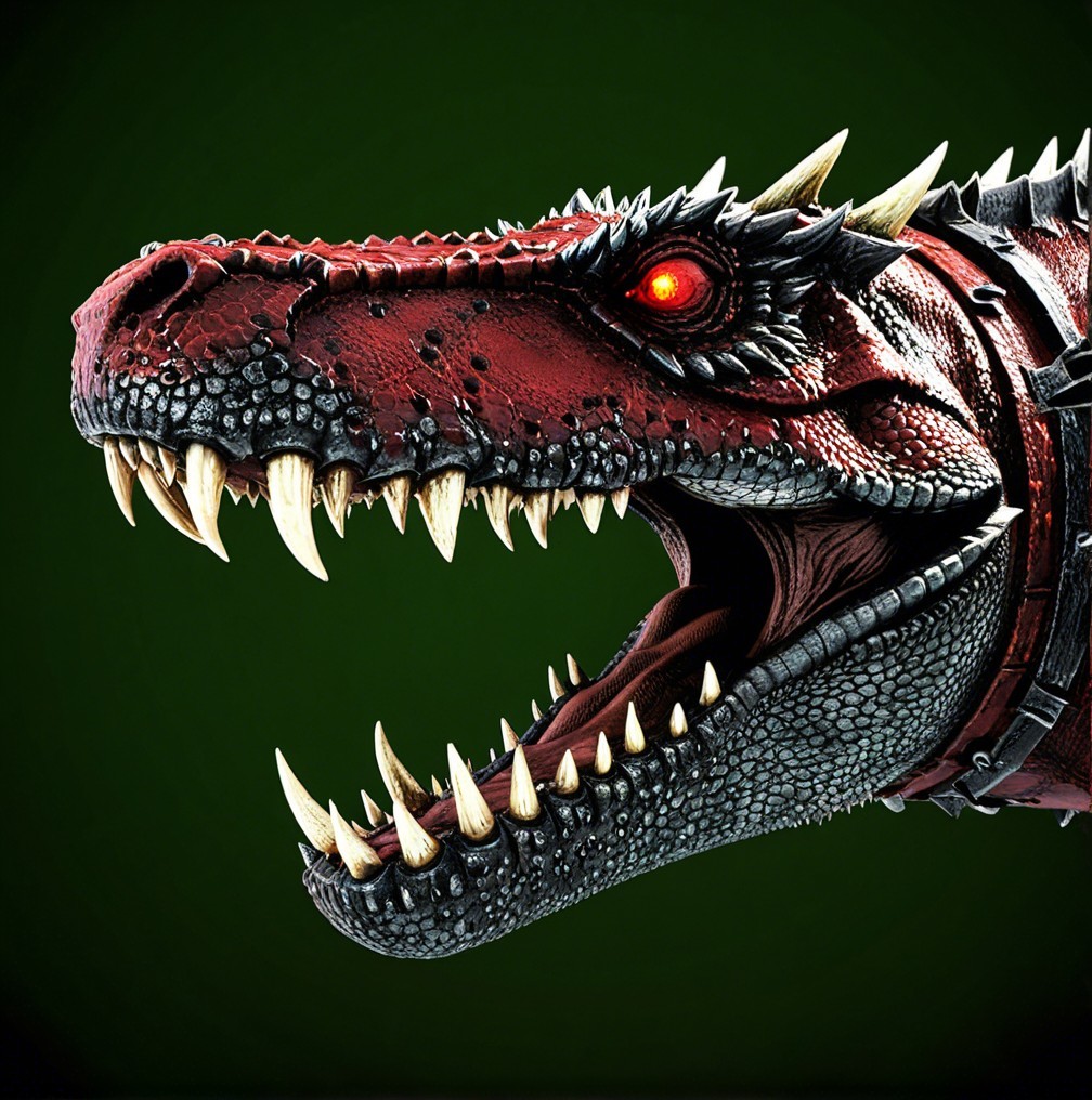 Vibrant Red Dragon Creature with Spiked Armor and Menace