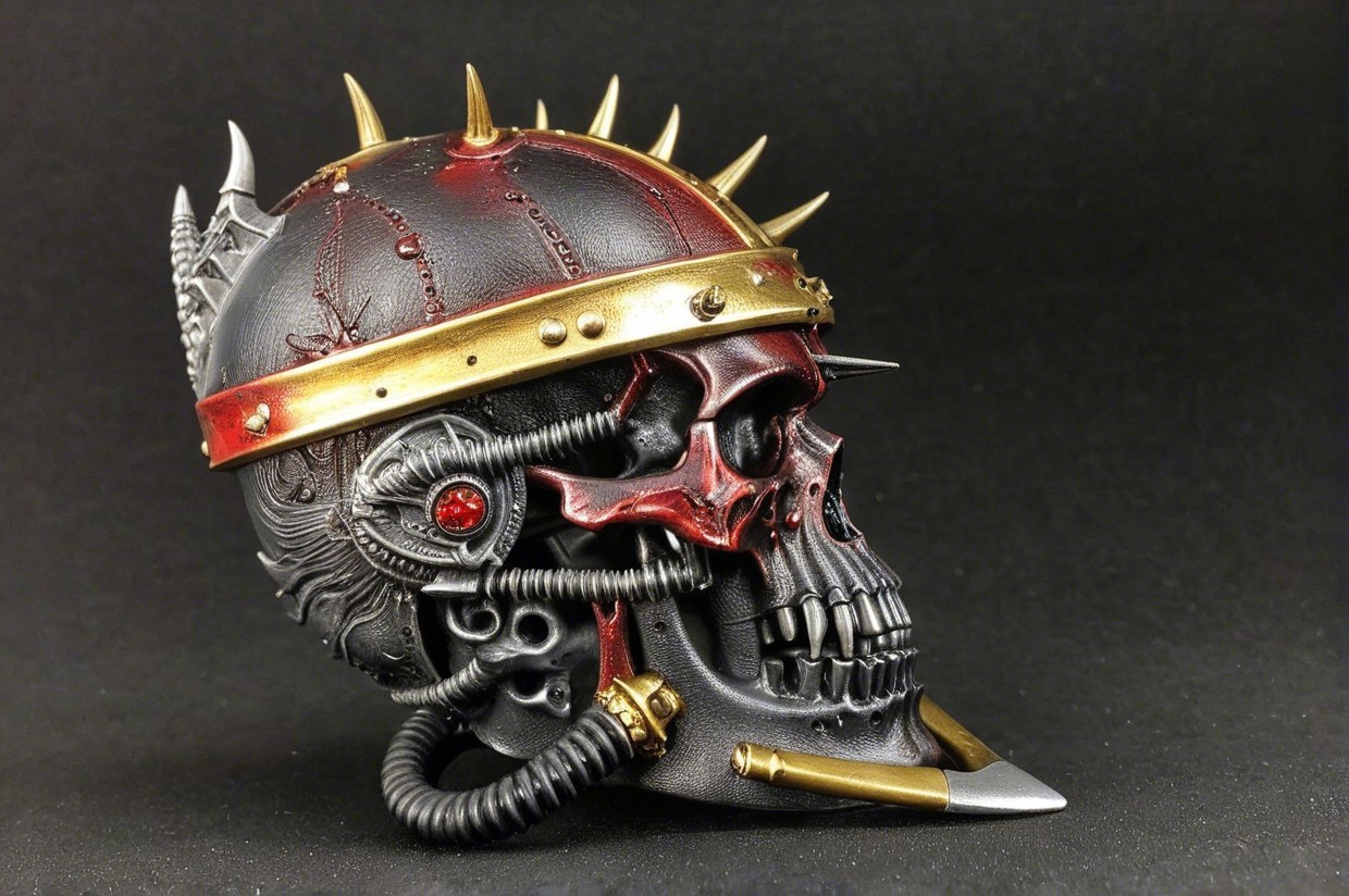Detailed Skull Sculpture with Industrial Elements