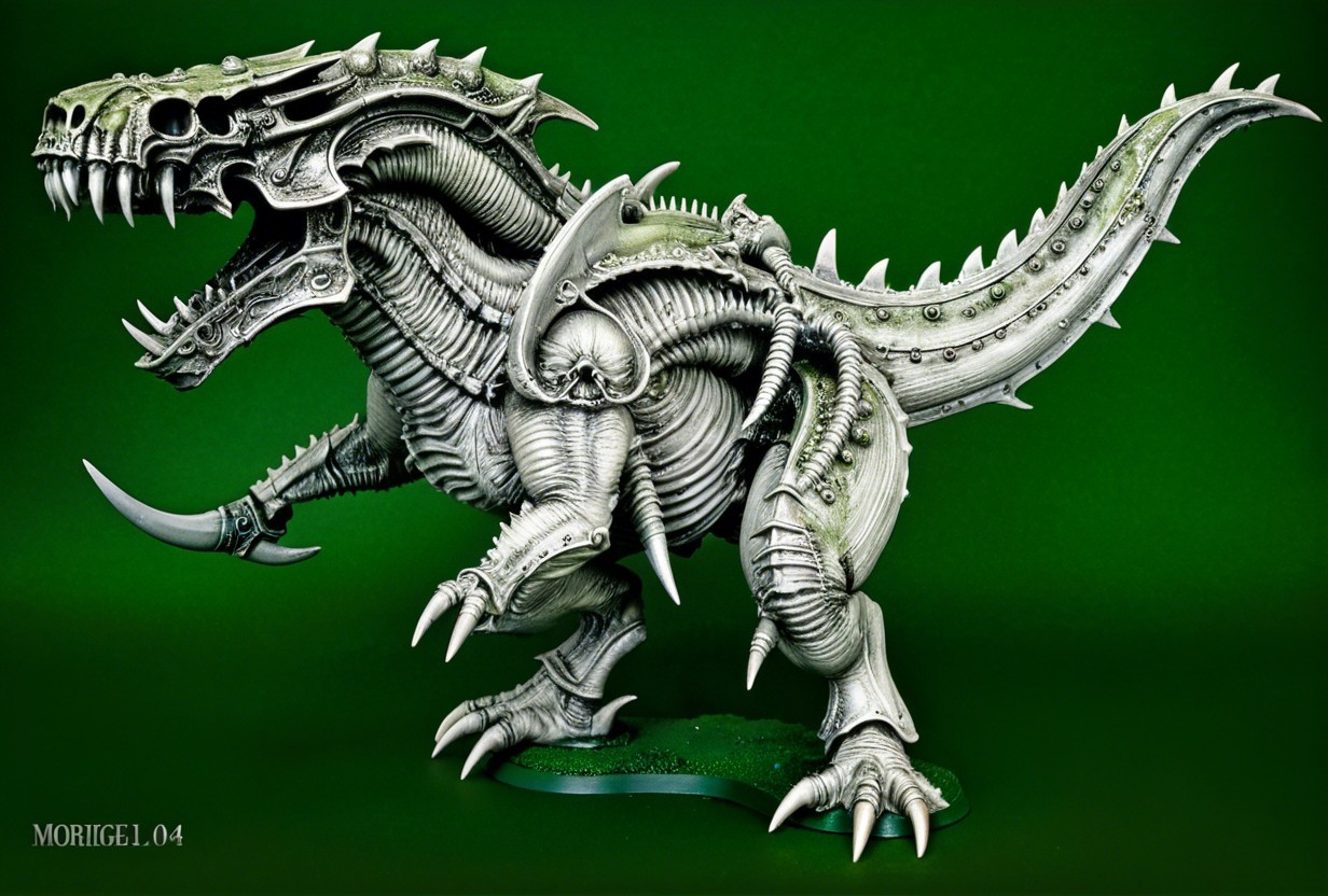 Mechanical T-Rex with Metallic Armor and Spikes