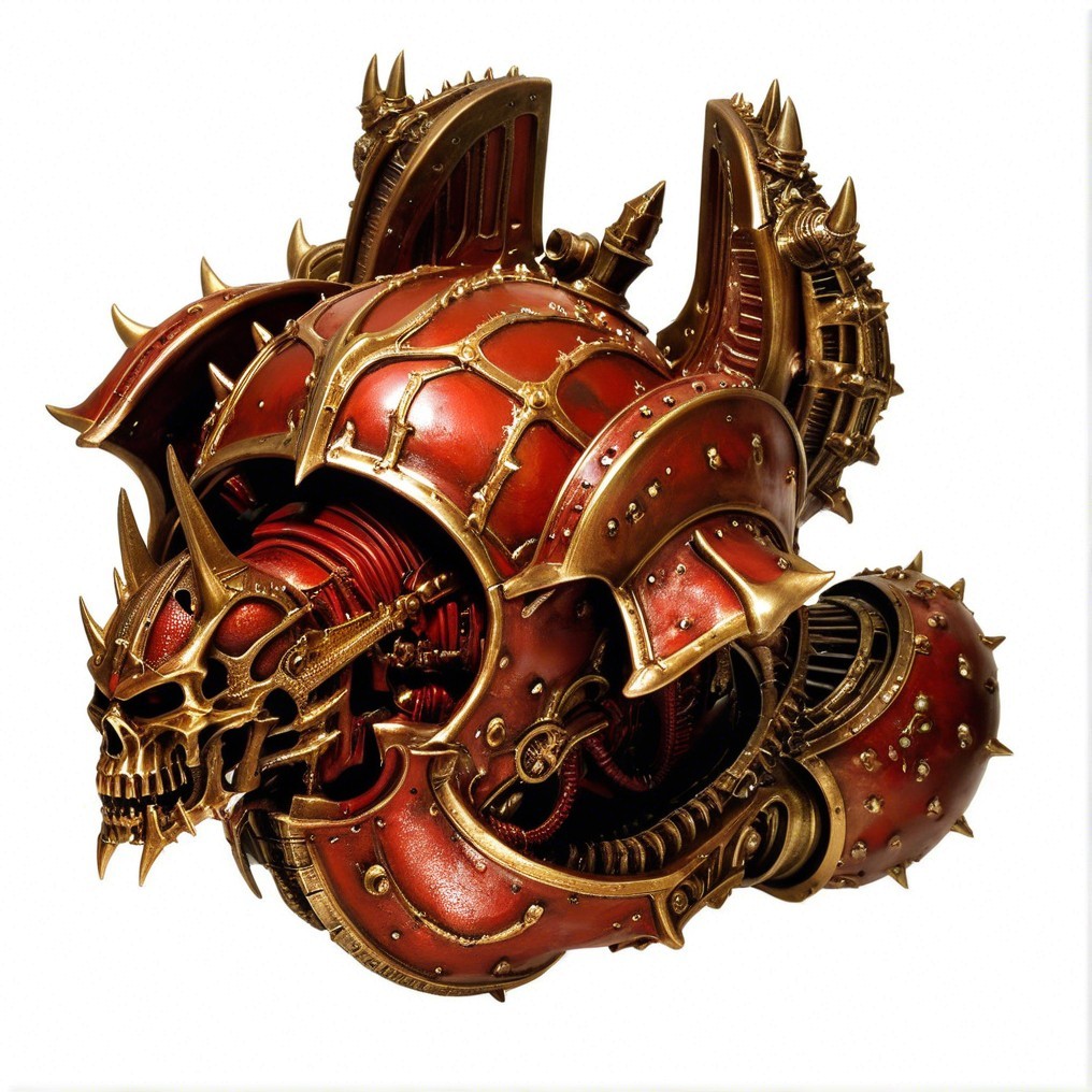 Detailed Mechanical Skull Design in Red and Gold
