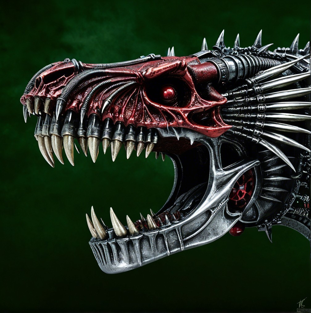 Menacing Creature Head with Organic and Mechanical Features