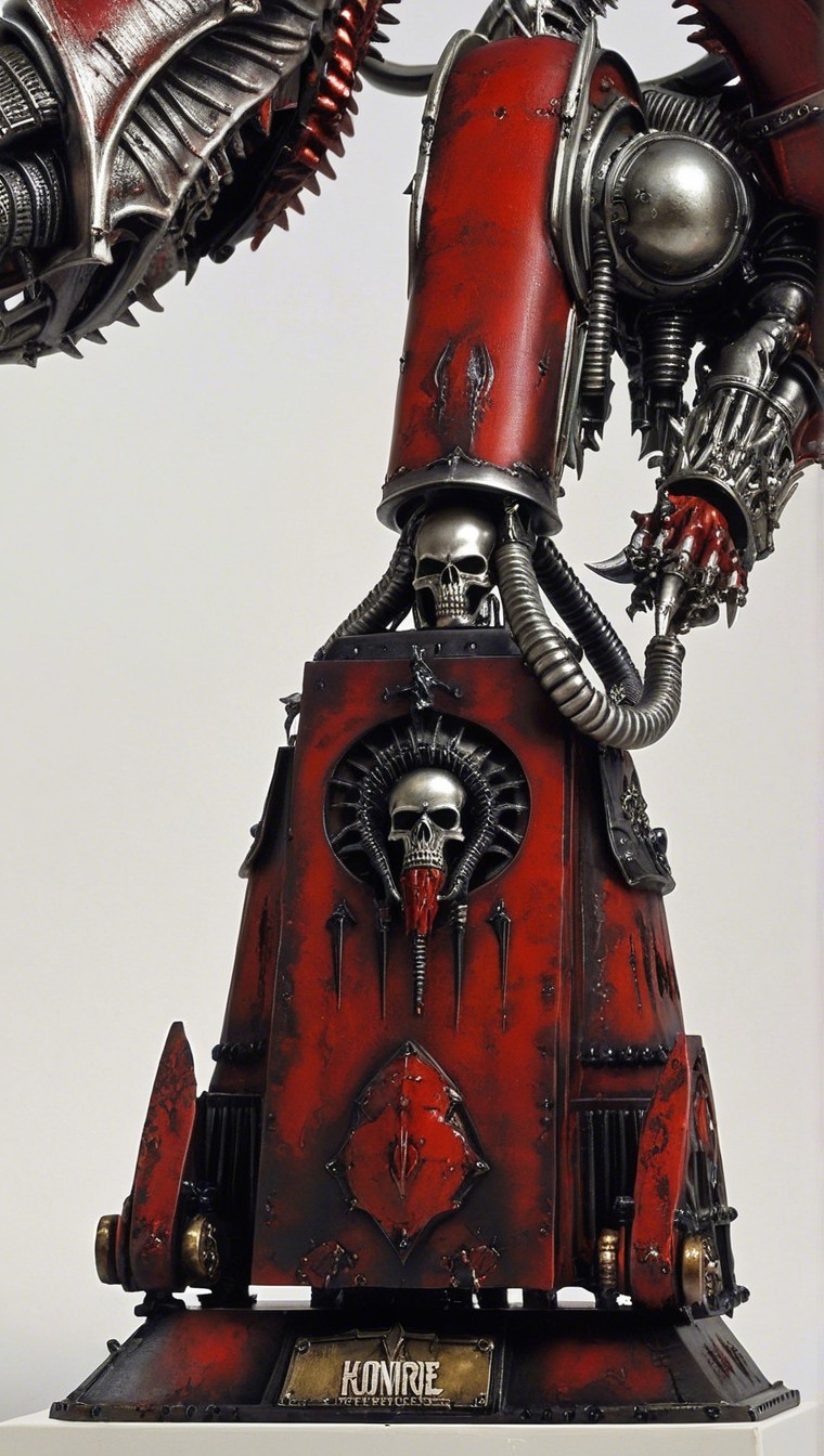 Gothic Mechanical Sculpture with Dark Red and Metallic Elements