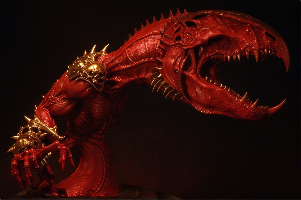 Detailed Sculpture of a Menacing Red Creature