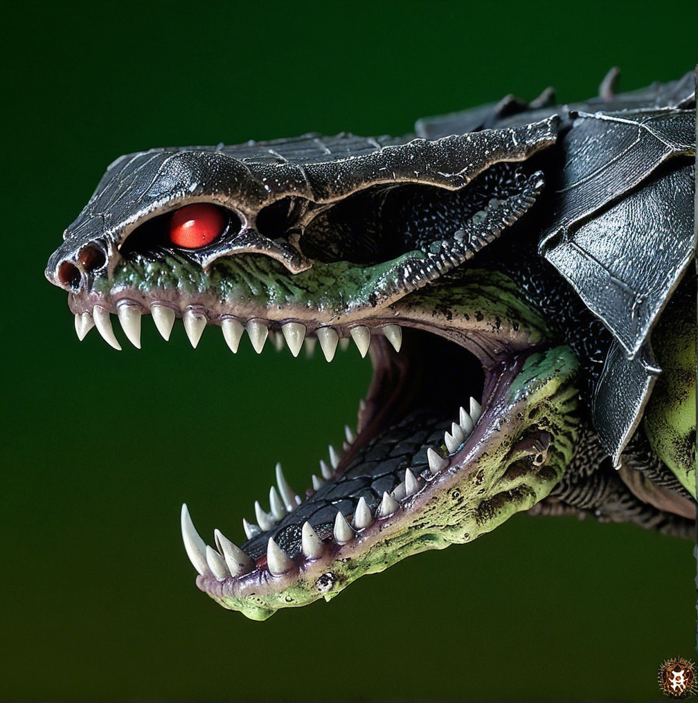 Fierce Dragon-Like Creature with Black and Green Scales