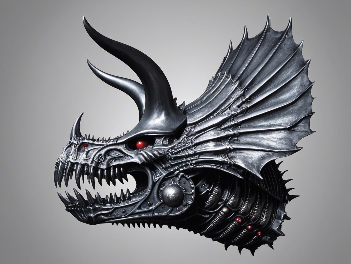 Dragon-like Creature Head with Steampunk Aesthetics
