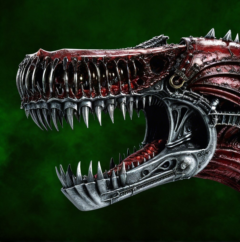 Metallic Dinosaur Skull with Industrial Details
