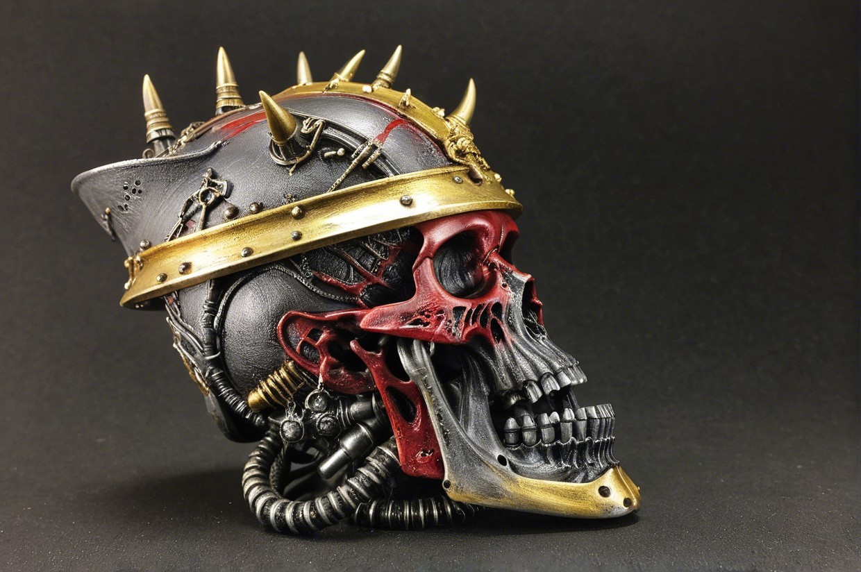 Intricately Designed Skull Sculpture with Metallic Textures
