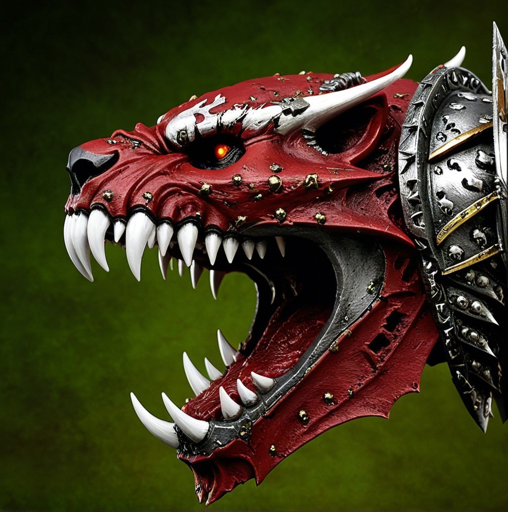 Fierce Dragon-Like Creature with Red Skin and Armor