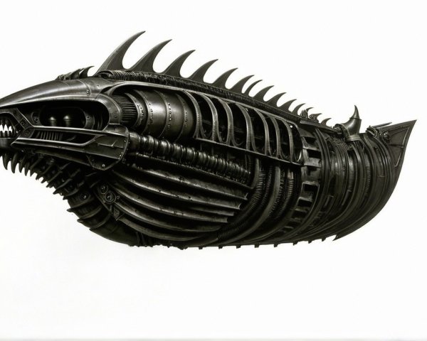 Futuristic Mechanical Fish Creature with Sharp Features