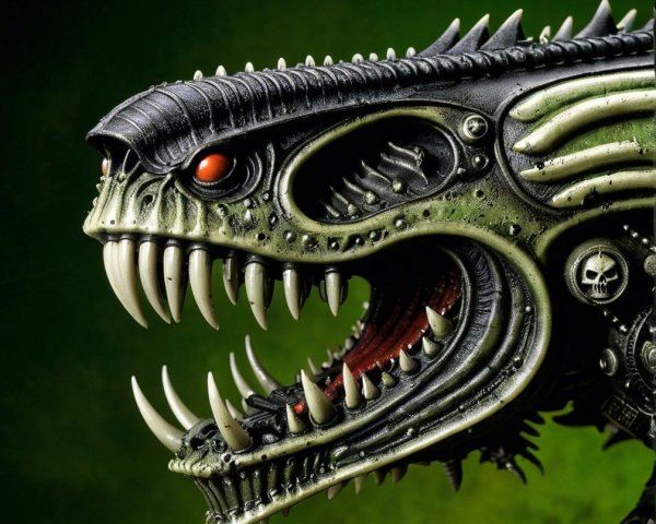 Biomechanical Dragon-Like Creature with Red Eyes