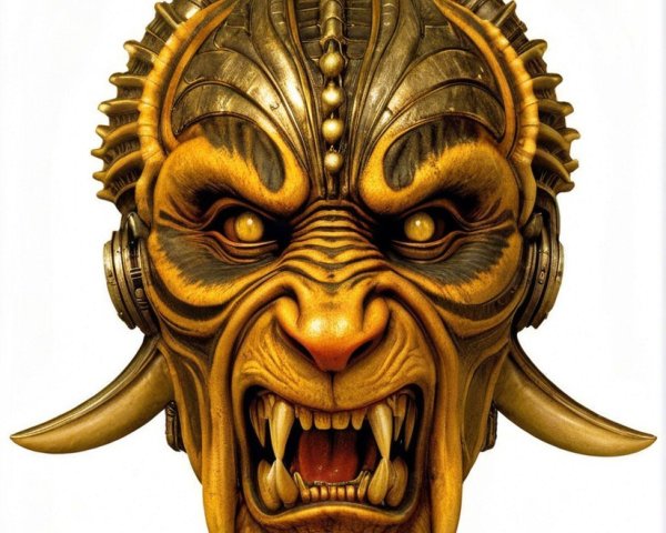 Demon-like Mask with Sharp Teeth and Glowing Eyes