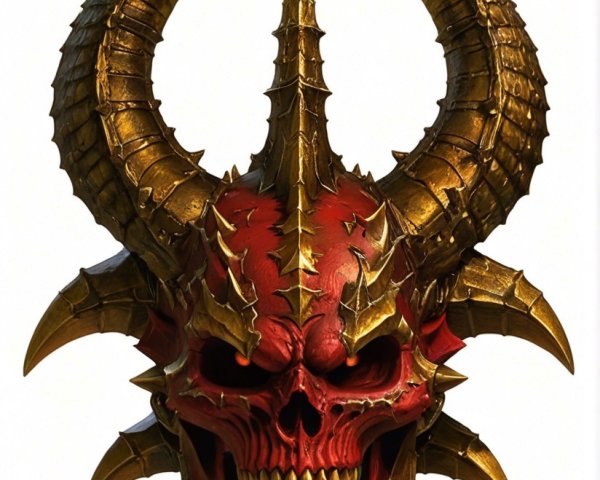 Menacing skull with golden horns and red coloration