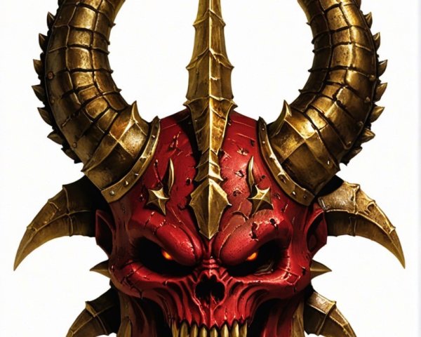 Demonic Skull with Red Skin and Golden Horns