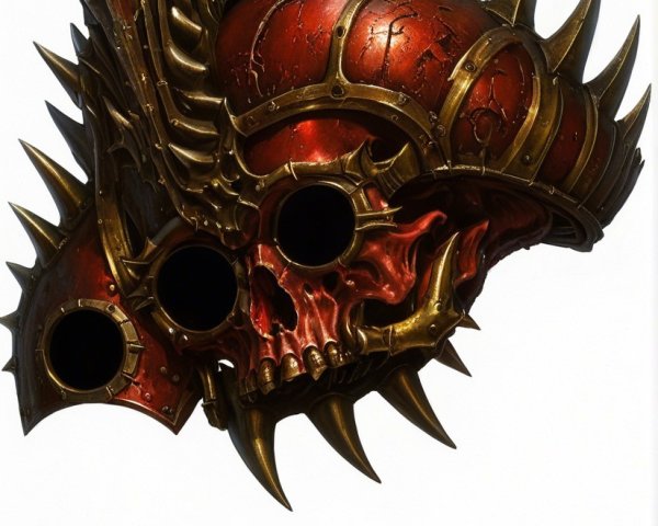 Menacing Skull Helmet with Spikes and Red Finish