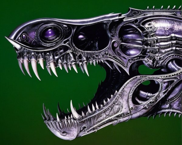 Stylized Mechanical Dinosaur Head with Organic Design