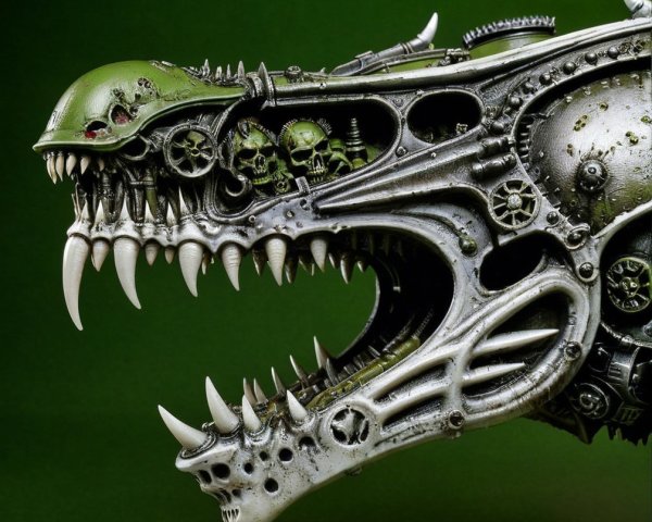 Metallic Dragon Creature with Mechanical and Organic Features