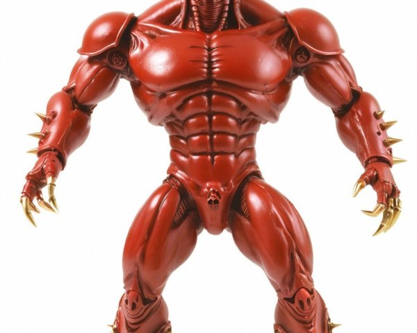 Muscular Red-Skinned Action Figure with Skull Face