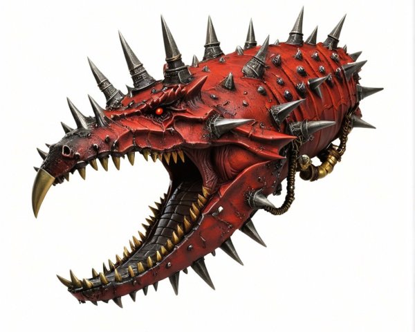 Fearsome Spiked Creature in Dark Red and Metallic Accents