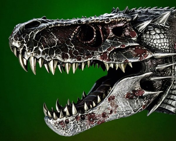 Intricately Detailed Dragon Head on Dark Green Background