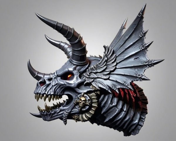 Dragon Skull with Horns and Wing-Like Structures