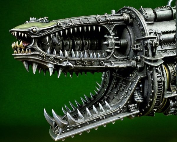 Mechanical Dragon Head with Intricate Design Elements