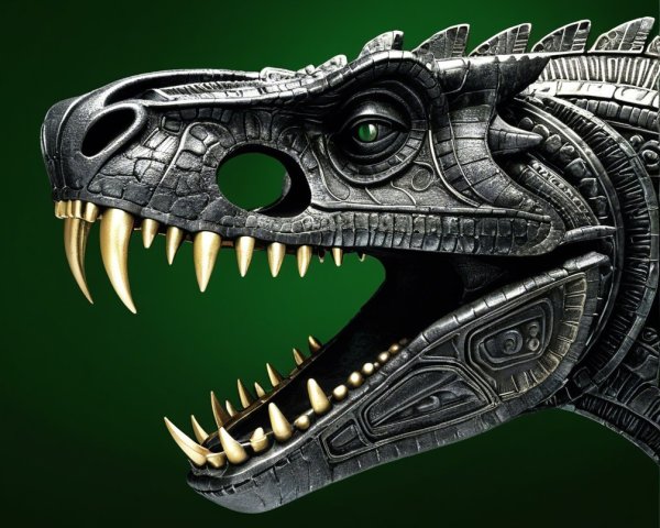 Stylized Dinosaur Head with Metallic Textures