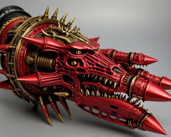 Intricately Designed Mechanical Dragon Head in Red and Gold