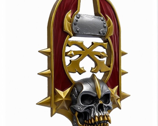Metal Emblem with Skull and Spikes in Dark Fantasy Design
