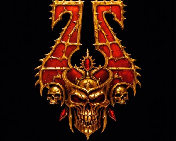 Ornate Skull Design with Gold and Red Elements