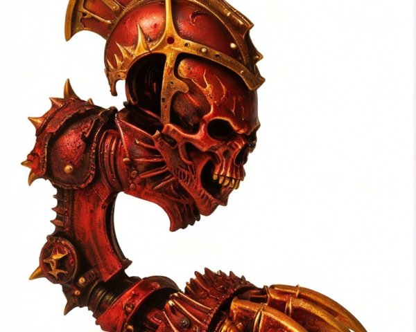 Ornate Skull Sculpture with Spiked Armor and Color Details