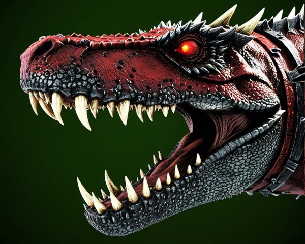 Vibrant Red Dragon Creature with Spiked Armor and Menace