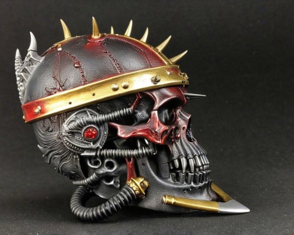 Detailed Skull Sculpture with Industrial Elements
