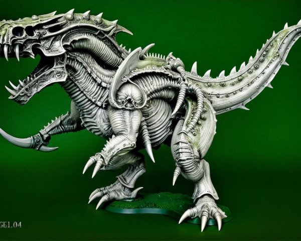 Mechanical T-Rex with Metallic Armor and Spikes